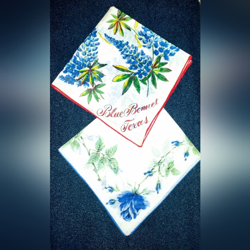 Vintage Handkerchiefs (3) Texas,Blue Roses,Mother